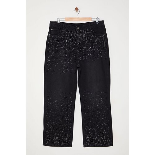 Trendyol Curve Anthracite High Waist Stoned Straight Fit Jeans Slike