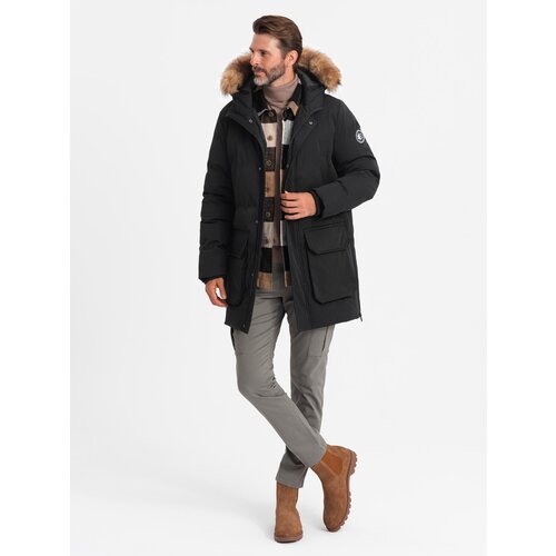 Ombre Men's insulated long parka jacket with flared bottom - black Cijene