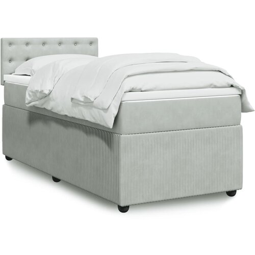 VidaXL Box spring postelja z vzmetnico svetlo siva 90x200 cm žamet Slike