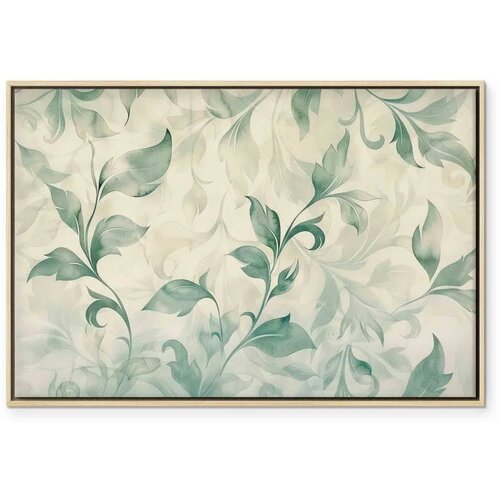  Slika - Watercolor Botanical Motif Delicate Green-Beige Leaves 90x60 U prirodnom drvenom okviru Cene