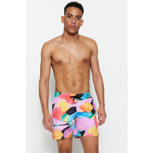 Trendyol Multi-Colored Men's Plus Size Abstract Patterned Swim Shorts Cene