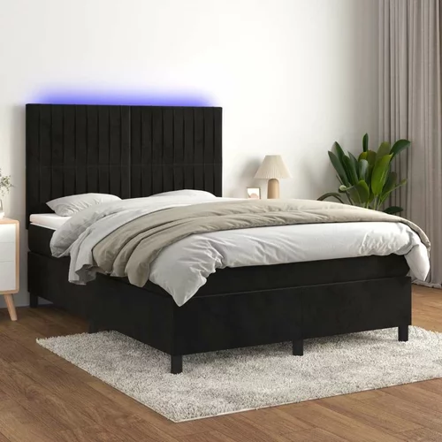  Box spring postelja z vzmetnico LED črna 140x200 cm žamet, (20901645)