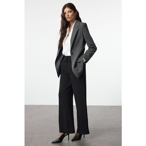 Trendyol Black 100% Cotton Thick Fabric Wide Leg Trousers Slike