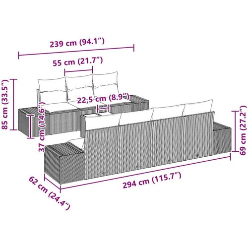  8-dijelni set sofe za vrt s jastučićima svjetlosiva poly ratan Slike