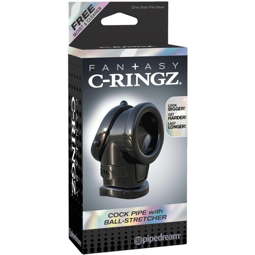 Pipedream Fantasy Cock Pipe - prsten za penis i prsten za testise (crni) Cene