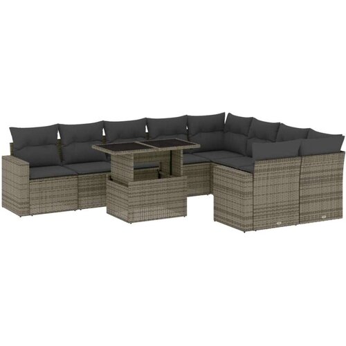 VidaXL 10-dijelni set vrtnih sofa od poliratana s jastucima sivi Slike