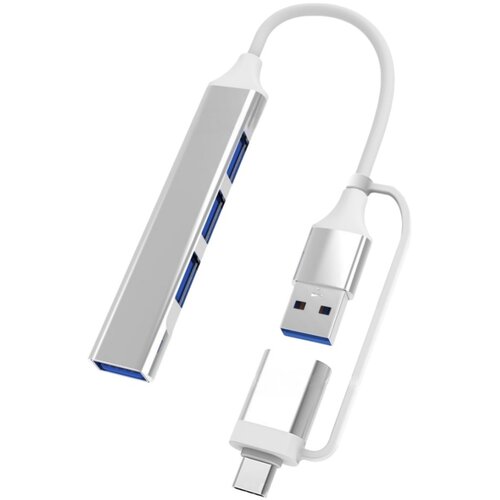 INF Večnamenski raz&scaron;iritveni hub 2-v-1 USB na Type-C, 4 vrata, aluminijeva zlitina + TPE Srebrna, (5000282759) Cene