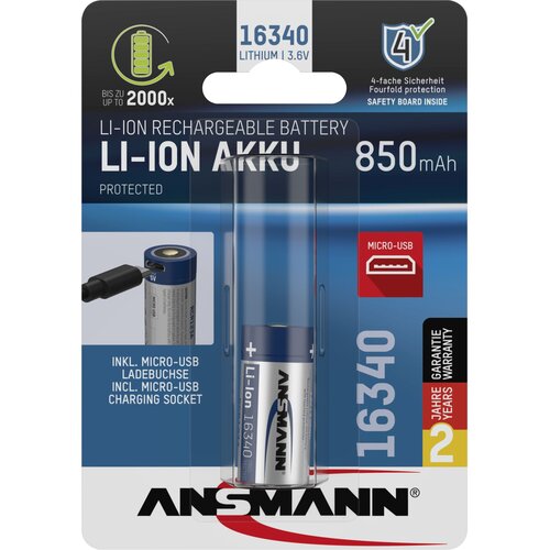 Ansmann Punjiva Li-Ion 3.6V 850mAh 16340 sa mikro USB ulazom za punjenje RCR123A Cene