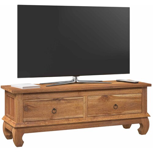  stalak s ladicama Prirodna 110 x 35 x 40 cm Čvrsto teak drvo Slike