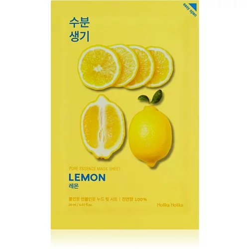 Holika Holika Pure Essence Lemon Sheet maska za omekšavanje s osvježavajućim učinkom s vitaminom C 20 ml