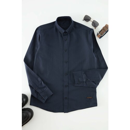 Trendyol Navy Blue Men's Slim Fit Shirt with Leather Accessories Shirt Cene
