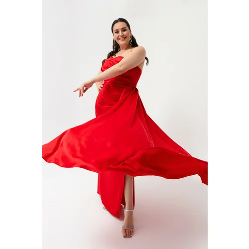 Lafaba Plus Size Evening Dress - Red - Wrapover
