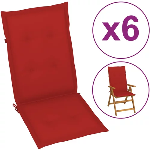 vidaXL jastuci za vrtne stolice 6 kom crveni 120 x 50 x 3 cm