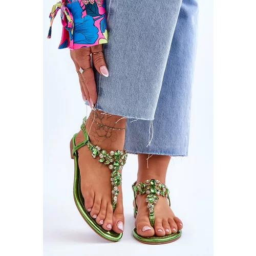 Kesi Women's sandals flip-flops with rhinestones Green Lenisa