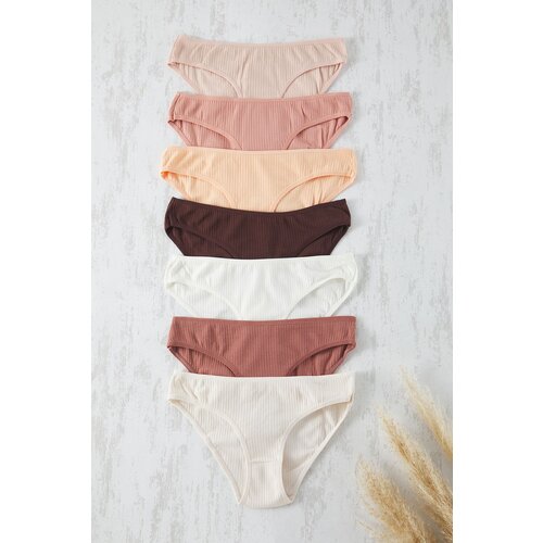 Trendyol Brown-Multi Colorful 7-Piece Camisole Plain Slip Panties Slike