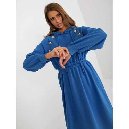 Fashion Hunters Dark blue flared sweatshirt dress with buttons Slike