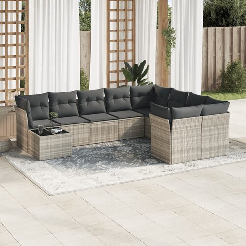 vidaXL 10-dijelni set vrtnih sofa poliratan s jastucima svijetlosivi Cijene