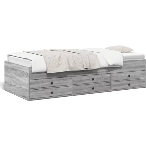 vidaXL Dnevna postelja s predali siva sonoma 75x190 cm inženirski les