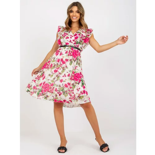 Fashion Hunters Ecru-pink pleated dress with a floral print
