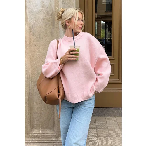 Madmext Pink Crew Neck Oversize Knitwear Sweater