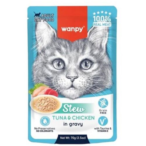 WANPY Vlažna hrana za mačke, Tuna i piletina, 70g Slike