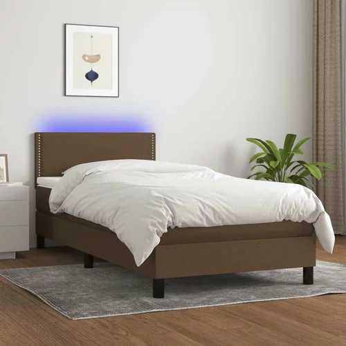  Box spring postelja z vzmetnico LED temno rjava 90x190 cm blago, (20789265)