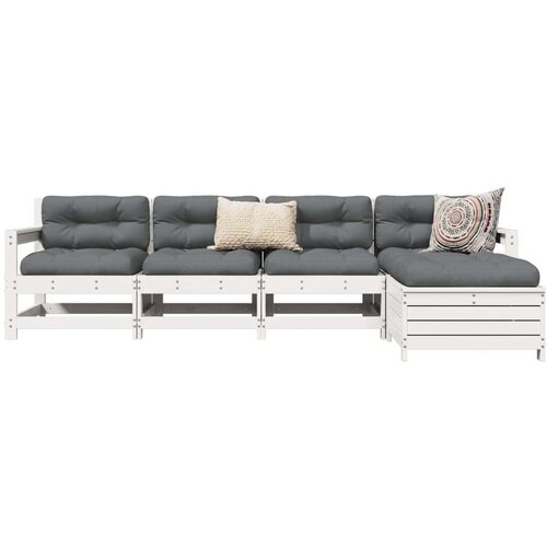 5-dijelni set vrtnih sofa bijeli od masivne borovine Slike