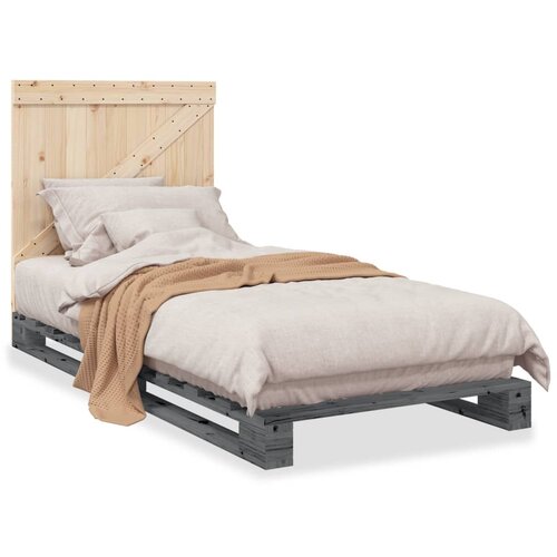 VidaXL Okvir za krevet s uzglavljem sivi 90x200 cm masivna borovina Slike