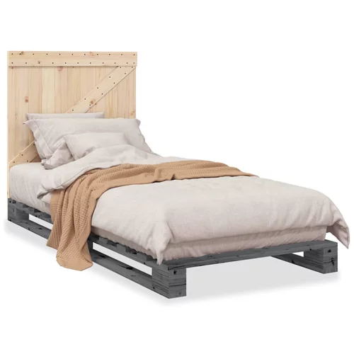 vidaXL Okvir za krevet s uzglavljem sivi 90x200 cm masivna borovina