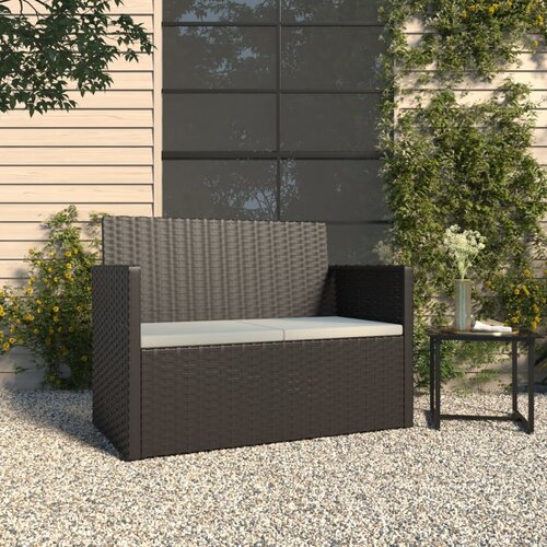The Living Store Vrtna klop z blazinami črna 105 cm poli ratan - Vrtna Klop, (21481661) Cene