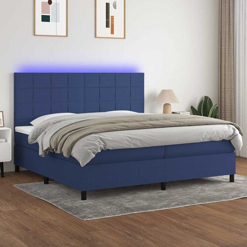  box spring s madracem LED plavi 200x200 cm od tkanine Cijene