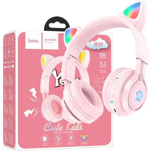 hoco. Slušalice bežične sa mikrofonom, Bluetooth, mačje uši, pink - W39 slušalice Mačje uši,Pink