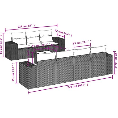  8-dijelni set vrtnih sofa od poliratana s jastucima crni Crna 93 x 62 x 69 cm Slike