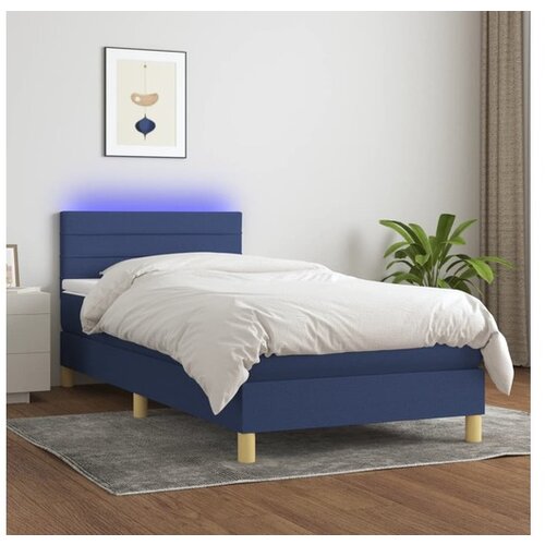 vidaXL Box spring postelja z vzmetnico LED modra 90x190 cm b Cene