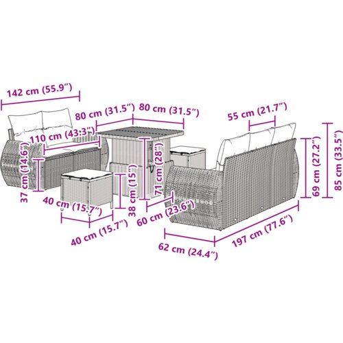 vidaXL 8 Dio Vrtni Set Sofe s Jastučićima Crni Poli Ratan Akacija Cijene