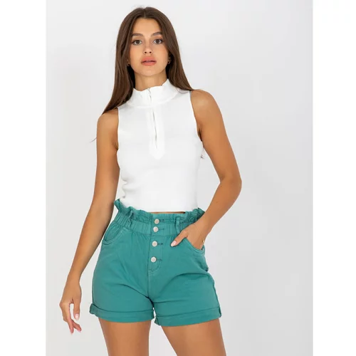 Fashion Hunters Women's turquoise denim shorts with buttons