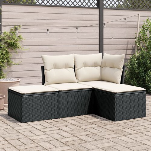  4-dijelni set vrtnih sofa od poliratana s jastucima crni Slike