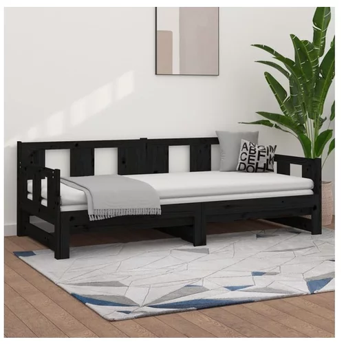 Izvlečna dnevna postelja črna trdna borovina 2x(90x200) cm