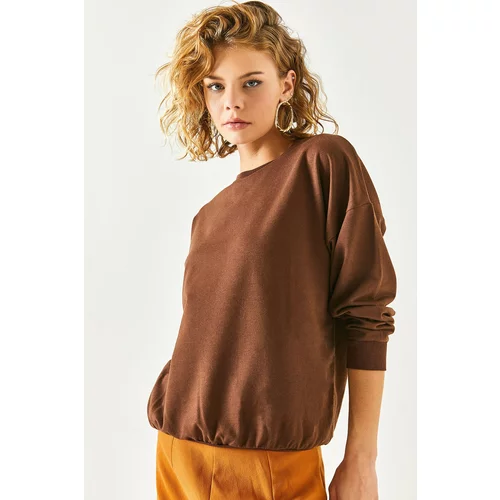 Olalook Women's Plain Dark Brown Basic Soft Textured Loose Sweatshirt