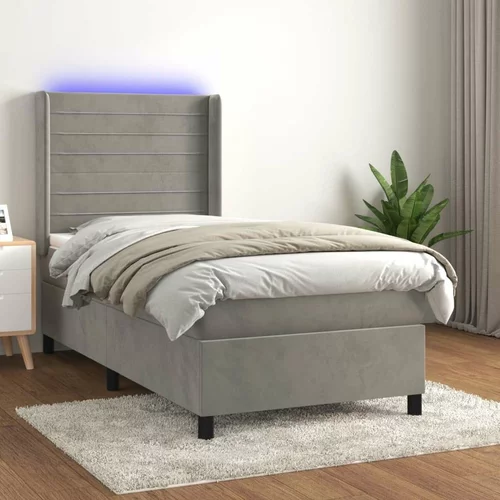  Box spring postelja z vzmetnico LED svetlo siva 90x200 cm žamet, (20929742)