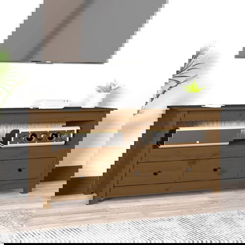 VidaXL TV omarica medeno rjava 114x35x52 cm trdna borovina Slike