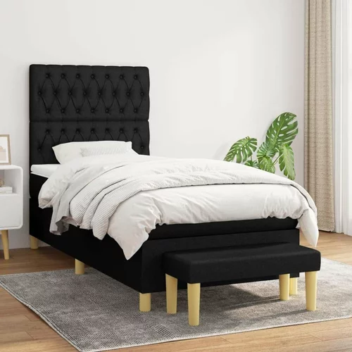  Box spring postelja z vzmetnico črna 90x200 cm blago, (20792173)