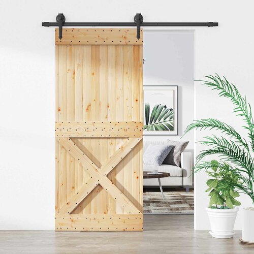  Klizna vrata Prirodna i crna 90 x 210 cm Čvrsta borovina Cijene