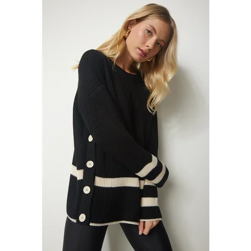  Women's Black Button Detailed Knitwear Sweater