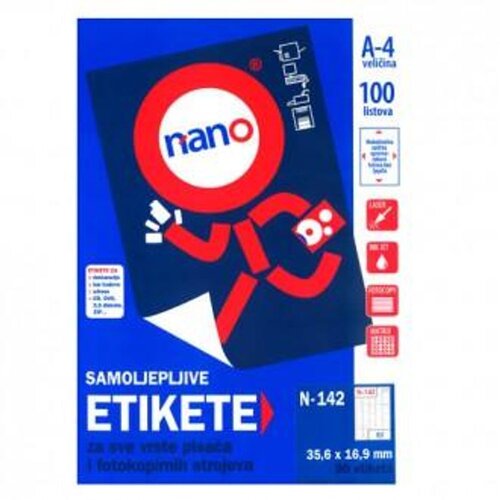 NANO Etikete za laserske i ink-jet pisače, odljepljive , N-142, 35,6x16,9 mm, 100/1 Slike