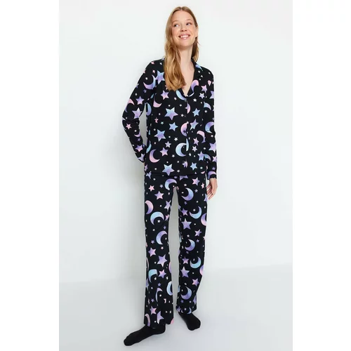 Trendyol Black Single Jersey Knitted Shirt-Pants Pajamas Set