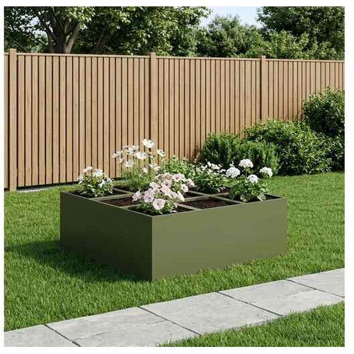 VidaXL Vrtna saksija Maslinastozelena 100 x 100 x 30 cm Čelična vrata - Maslinastozelena 100 x 100 x 30 cm Slike