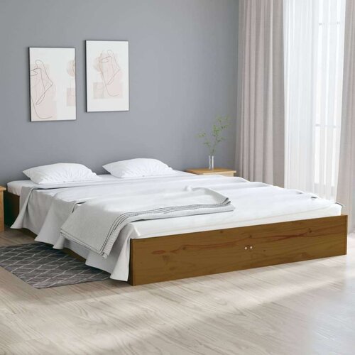  Posteljni okvir medeno rjav iz trdnega lesa 135x190 cm 4FT6, (20644961) Slike