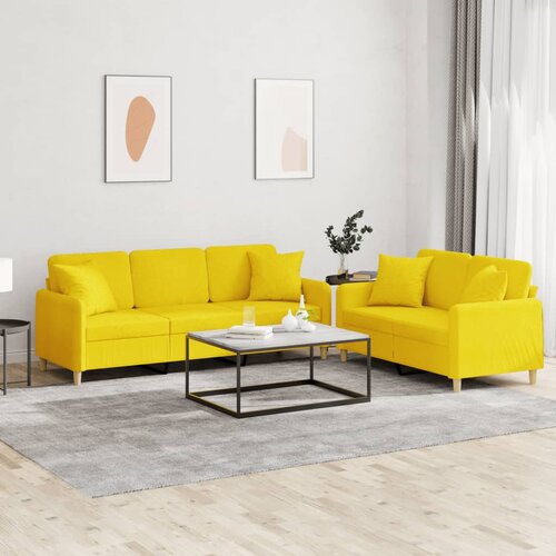  2-dijelni set sofa s jastucima svjetložuti od tkanine Slike