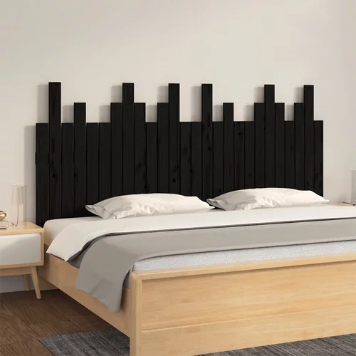 vidaXL Stensko posteljno vzglavje črno 166x3x80 cm trdna borovina